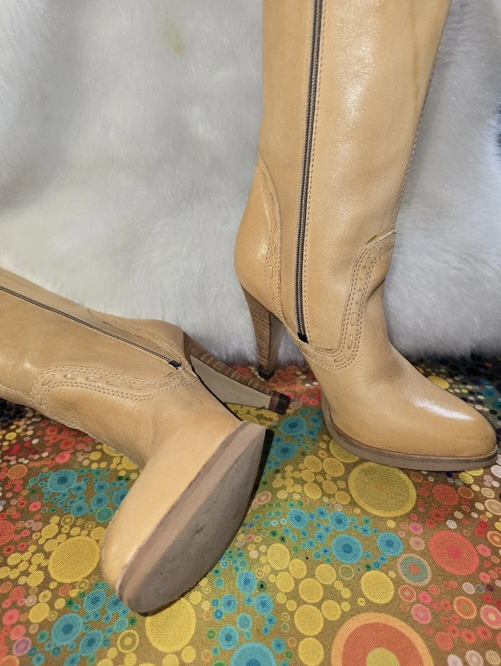Wild Pair Knee-high Cream/Tan Boho/Western Style Tall Boots - Womens